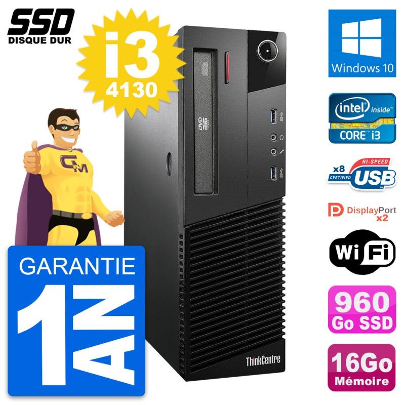 Lenovo ThinkCentre M93p SFF Desktop - Intel i3-4130, 16GB RAM, 960GB SSD, Windows 10, Wifi