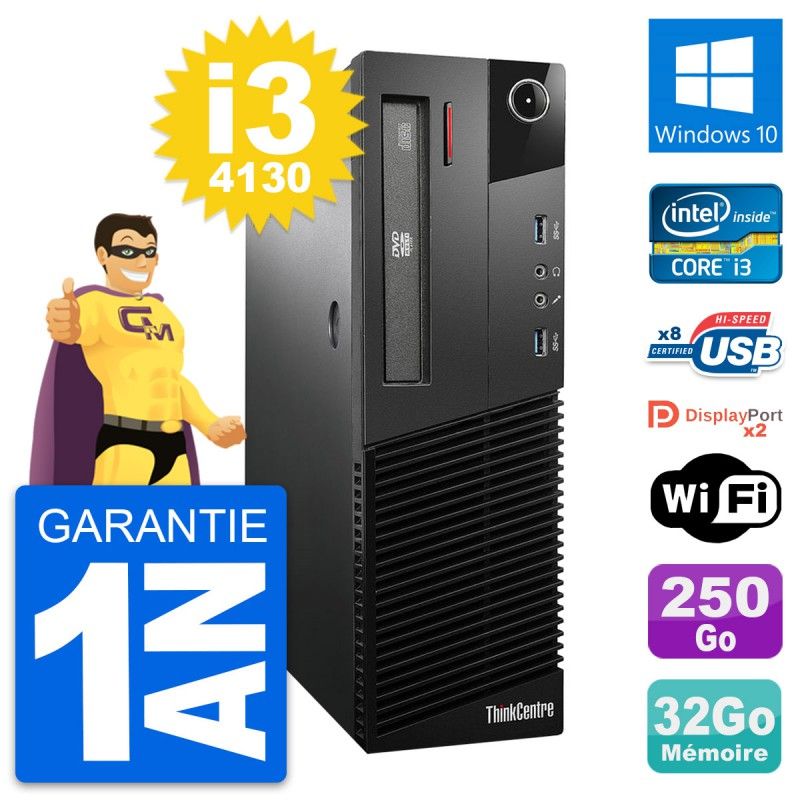 Lenovo ThinkCentre M93p SFF Desktop Computer - Intel Core i3-4130, 32GB RAM, 250GB SSD, Windows 10, WiFi