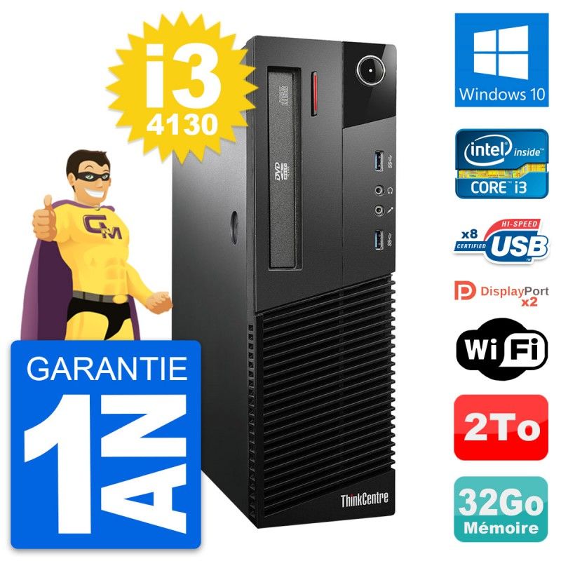 Lenovo ThinkCentre M93p SFF Desktop PC - Intel i3-4130, 32GB RAM, 2TB HDD, Windows 10, WiFi