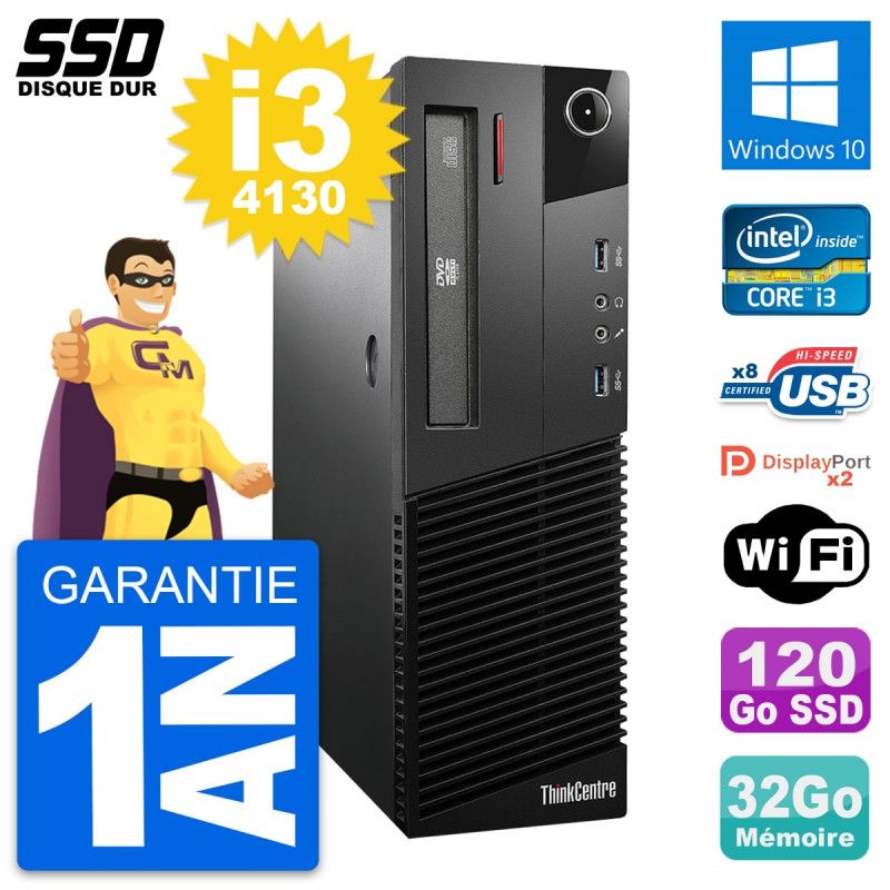 Lenovo ThinkCentre M93p SFF Desktop PC - Intel i3-4130, 32GB RAM, 120GB SSD, Windows 10, Wifi