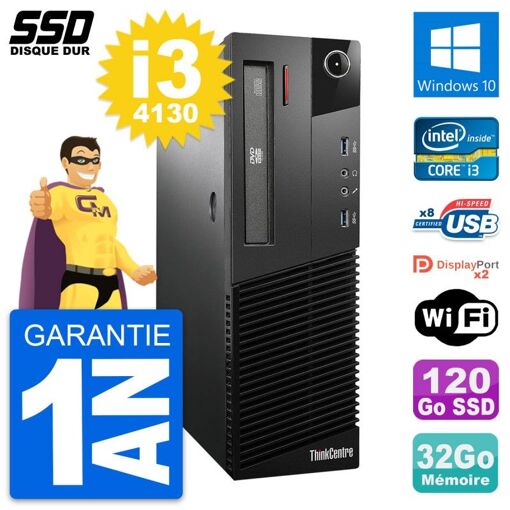 PC de escritorio Lenovo ThinkCentre M93p SFF - Procesador Intel i3-4130, 32GB de RAM, 120GB SSD, Windows 10, Wifi
