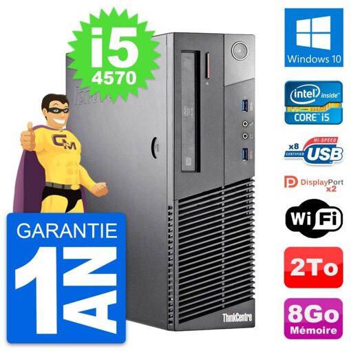 Computadora de escritorio Lenovo ThinkCentre M93p SFF - Procesador Intel i5-4570, 8 GB de RAM, Disco duro de 2 TB, Windows 10, WiFi