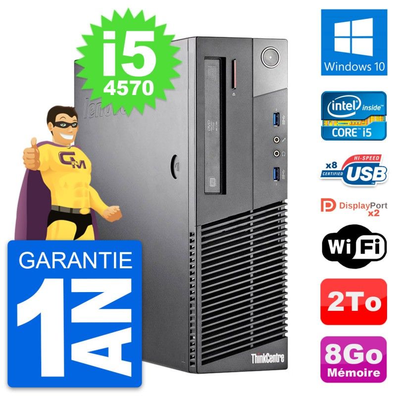 Lenovo ThinkCentre M93p SFF Desktop Computer - Intel i5-4570, 8GB RAM, 2TB HDD, Windows 10, WiFi
