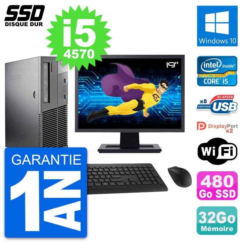 Lenovo M93p SFF Desktop Computer, 19" Screen, Intel i5-4570, 32GB RAM, 480GB SSD, Windows 10, WiFi