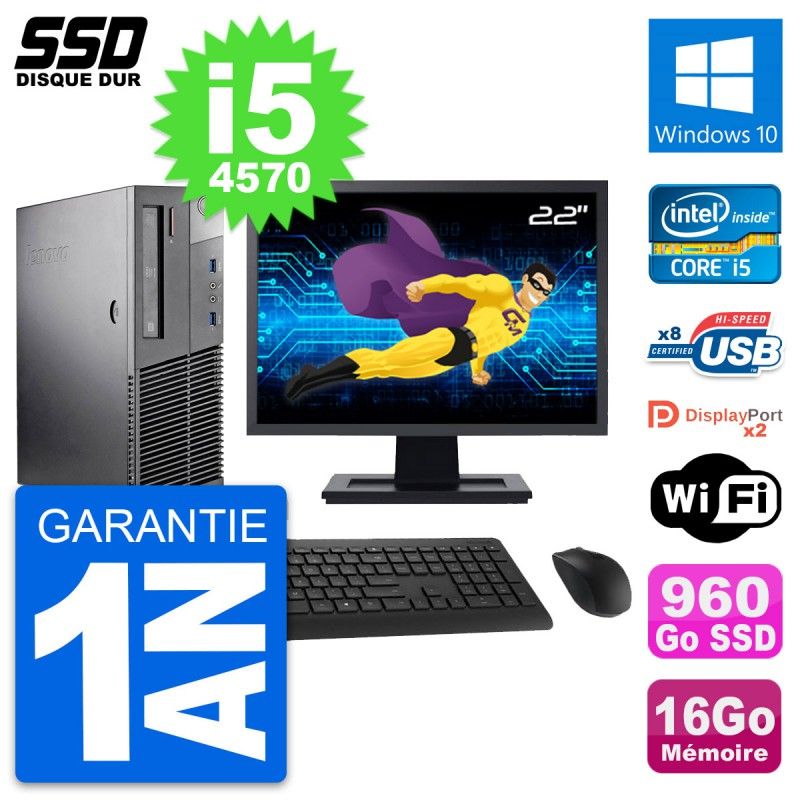 Lenovo M93p SFF Desktop Computer, 22" Screen, Intel i5-4570, 16GB RAM, 960GB SSD, Windows 10, WiFi