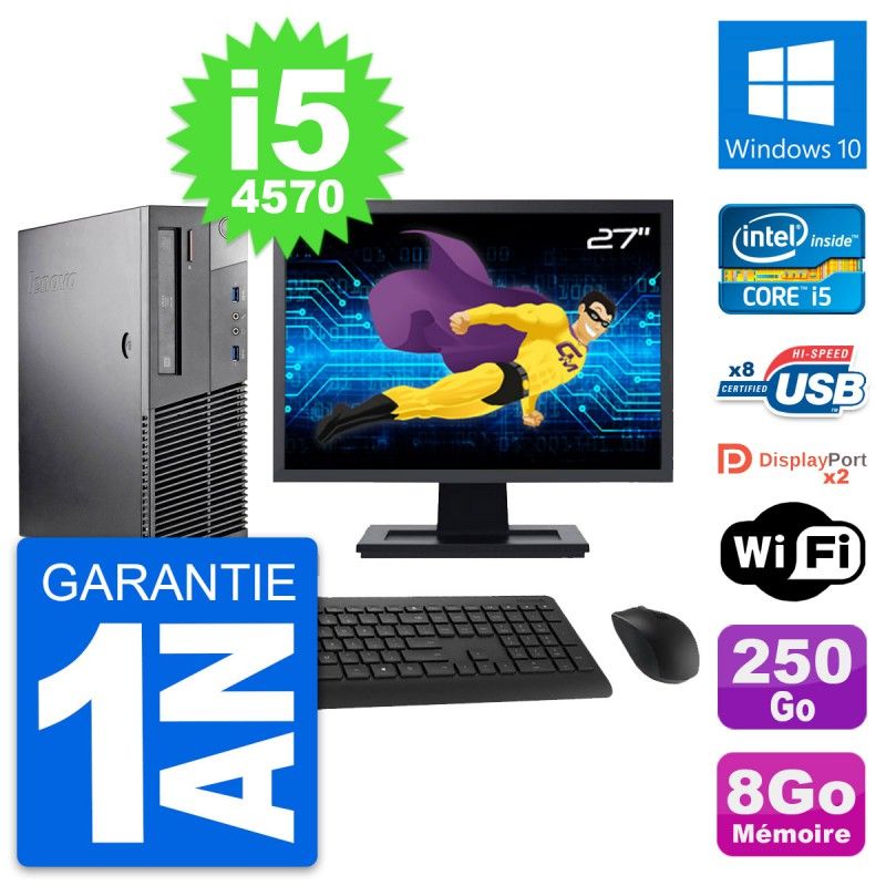 Lenovo M93p SFF 27" Screen, Intel i5-4570, 8GB RAM, 250GB Disk, Windows 10, Wifi