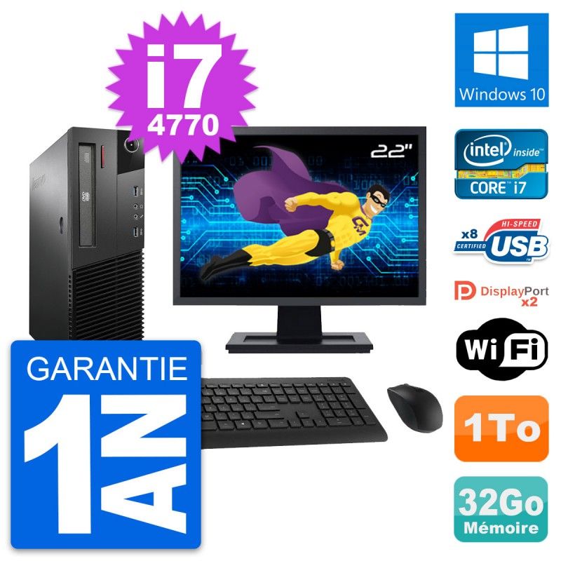 Lenovo M93p SFF 22-Inch PC - Intel i7, 32GB RAM, 1TB HDD, Windows 10, WiFi