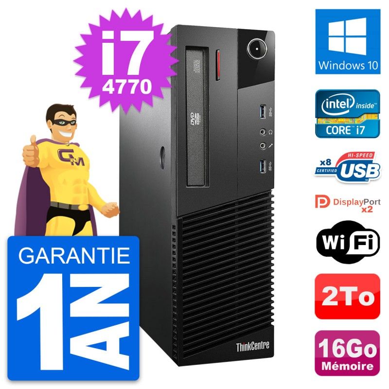Lenovo ThinkCentre M93p SFF Desktop Computer - Intel i7-4770, 16GB RAM, 2TB HDD, Windows 10, WiFi