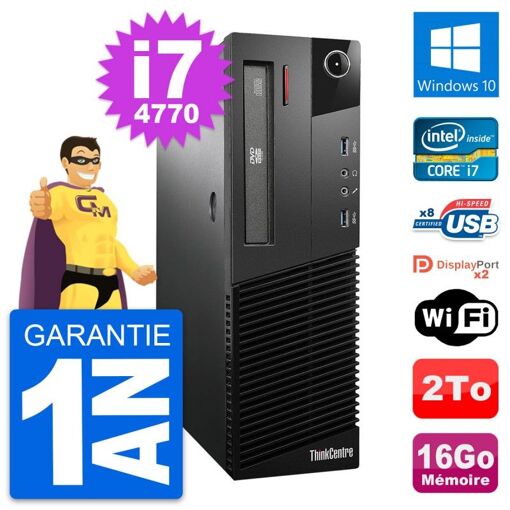 Computadora de escritorio Lenovo ThinkCentre M93p SFF - Procesador Intel i7-4770, 16 GB RAM, 2 TB HDD, Windows 10, WiFi