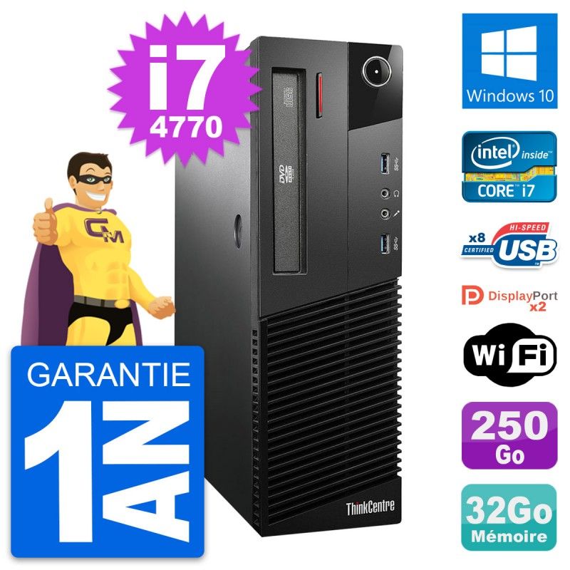 Lenovo ThinkCentre M93p SFF i7-4770 32GB RAM 250GB SSD Windows 10 WiFi