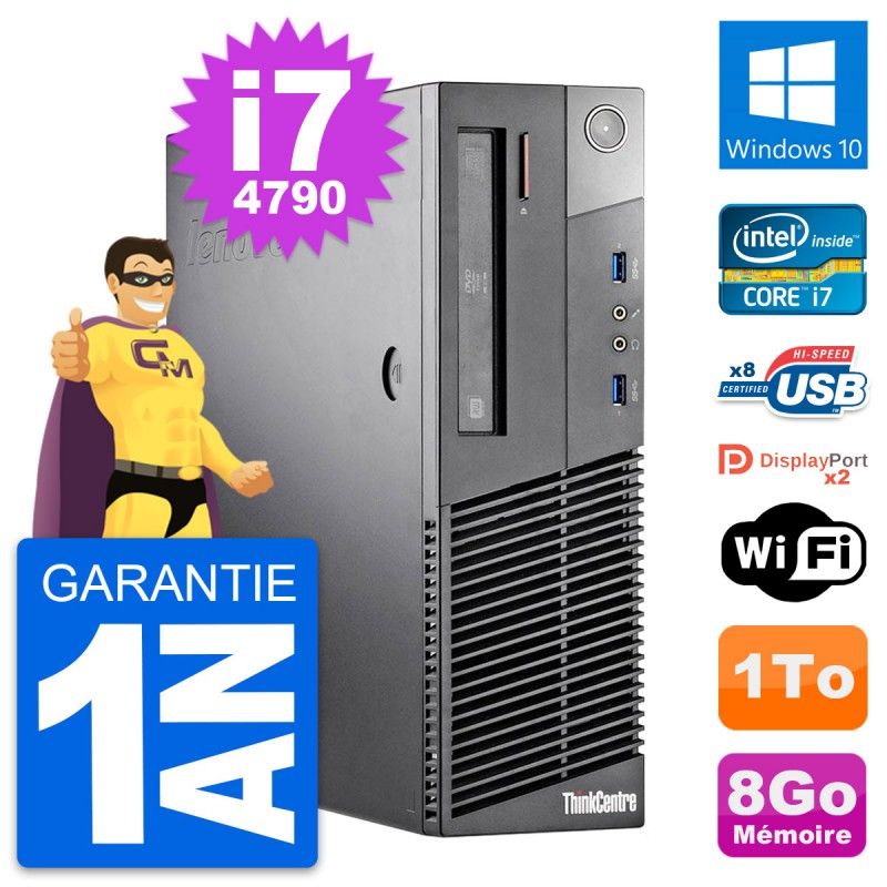 Lenovo ThinkCentre M93p SFF Desktop Computer - Intel Core i7-4790, 8GB RAM, 1TB HDD, Windows 10, WiFi