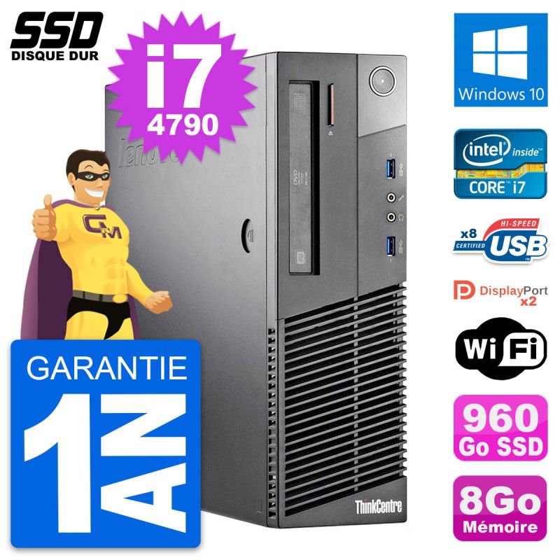 Lenovo ThinkCentre M93p SFF Desktop PC - Intel i7-4790, 8GB RAM, 960GB SSD, Windows 10, WiFi