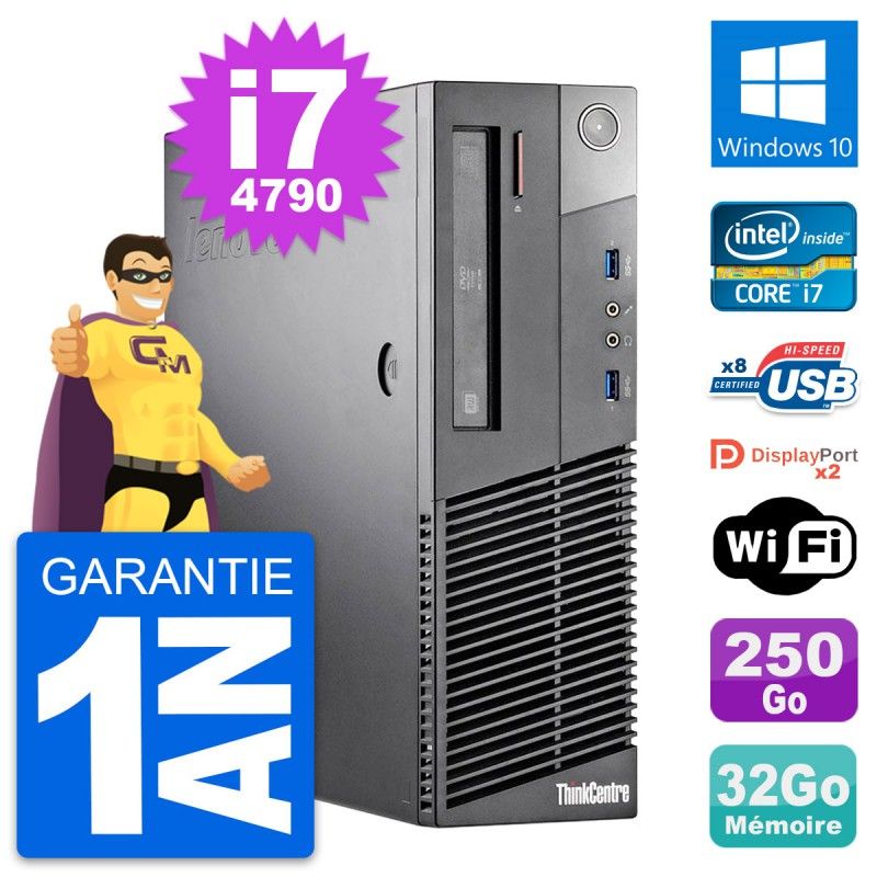 Lenovo ThinkCentre M93p SFF Desktop Computer - Intel i7-4790, 32GB RAM, 250GB SSD, Windows 10, WiFi