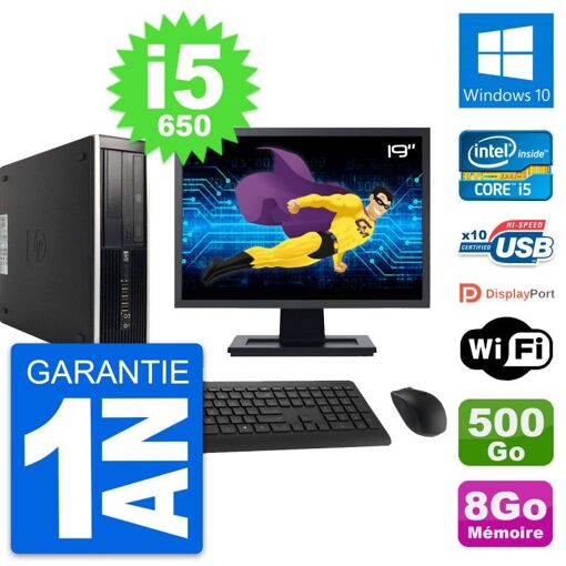 HP 8100 Elite SFF Desktop - 19" Screen, Core i5-650, 8GB RAM, 500GB HDD, Windows 10, WiFi