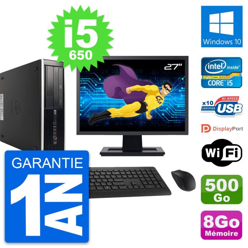 HP 8100 Elite SFF Computer | 27" Screen | Core i5-650 | 8GB RAM | 500GB HDD | Windows 10 | WiFi