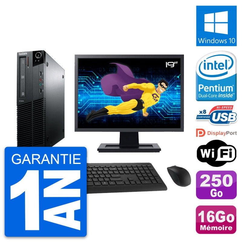 Lenovo M81 SFF Desktop Computer - 19" Screen, Intel G630, 16GB RAM, 250GB HDD, Windows 10, WiFi