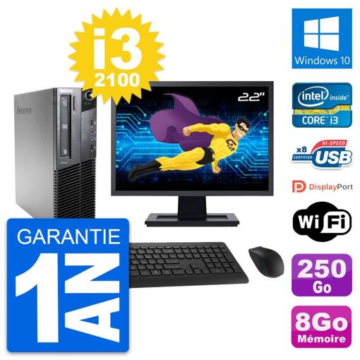 Lenovo M81 SFF Computer - 22" Screen, Intel i3-2100, 8GB RAM, 250GB Hard Drive, Windows 10, Wifi