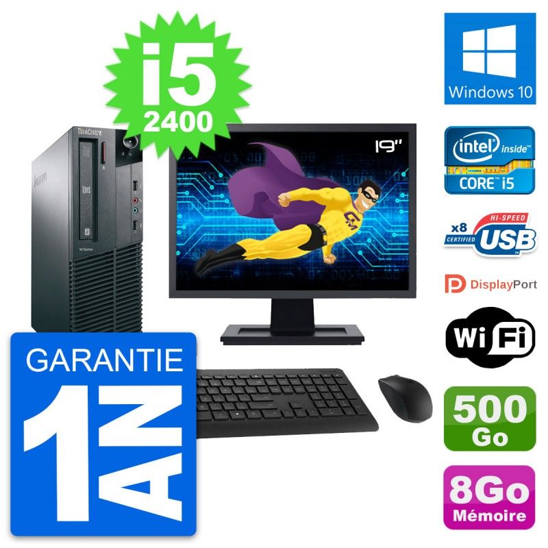 Computadora de escritorio Lenovo M81 SFF - Pantalla de 19', Procesador Intel i5-2400, 8GB de RAM, Disco duro de 500GB, Windows 10, Wifi