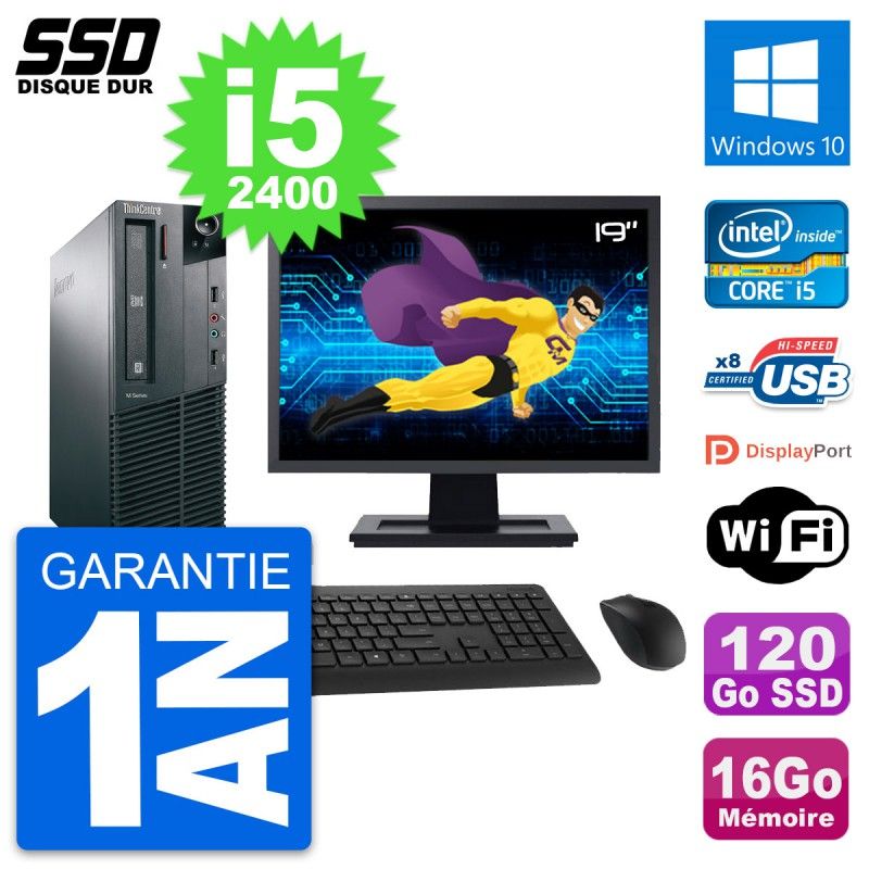 Computadora Lenovo M81 SFF - Pantalla de 19', Intel i5-2400, 16GB de RAM, SSD de 120GB, Windows 10, WiFi