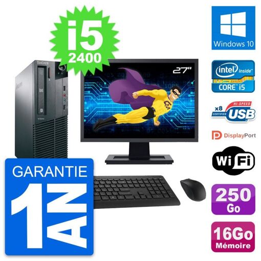 Lenovo M81 SFF PC - 27" Screen, Intel i5-2400, 16GB RAM, 250GB HDD, Windows 10, WiFi