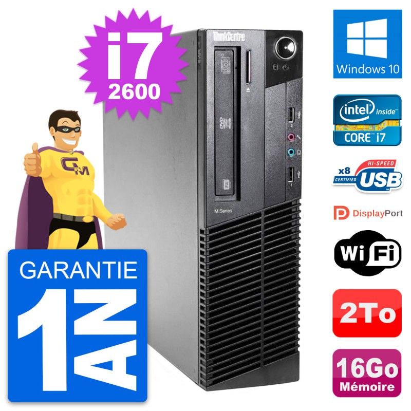 Lenovo ThinkCentre M81 SFF Desktop PC - Intel i7-2600, 16GB RAM, 2TB HDD, Windows 10, WiFi