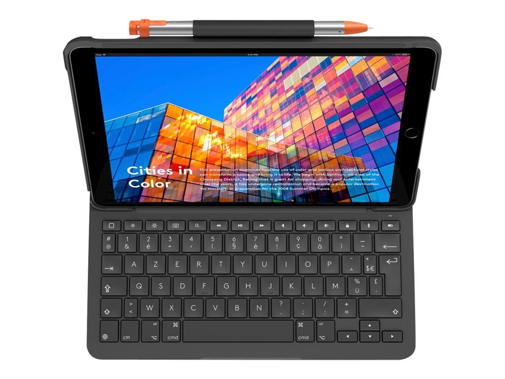 Logitech Slim Folio - Teclado y funda inalámbricos Bluetooth AZERTY Francés grafito para Apple 10,5 pulgadas iPad Air (tercera generación)