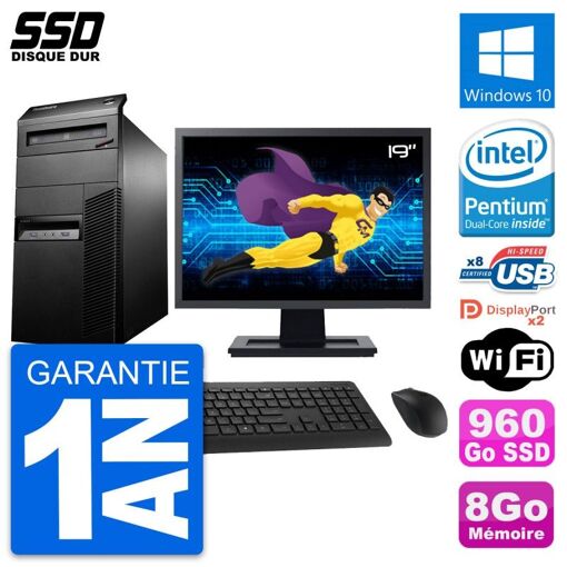 Lenovo M93p Mid Tower PC - 19" Screen, Intel G3220, 8GB RAM, 960GB SSD, Windows 10, WiFi
