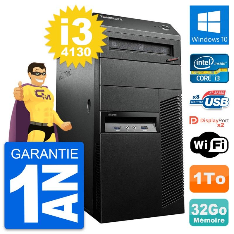 Lenovo ThinkCentre M93p Core i3-4130 32GB RAM 1TB HDD Windows 10 Wi-Fi Desktop PC