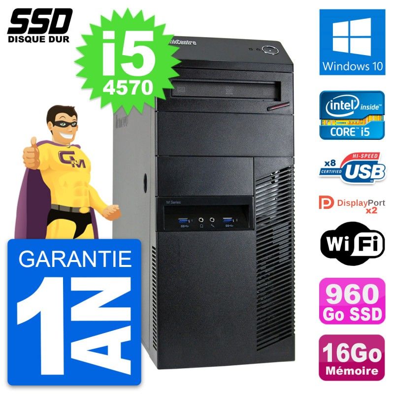 Lenovo ThinkCentre M93p Desktop PC - Intel i5-4570, 16GB RAM, 960GB SSD, Windows 10, WiFi