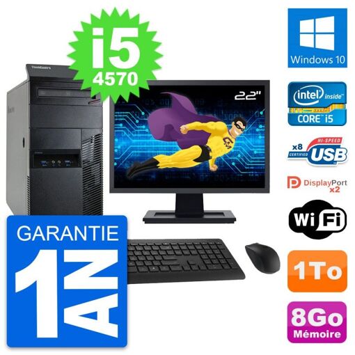 Lenovo M93p Mid Tower PC - 22" Screen, Intel i5-4570, 8GB RAM, 1TB HDD, Windows 10, WiFi