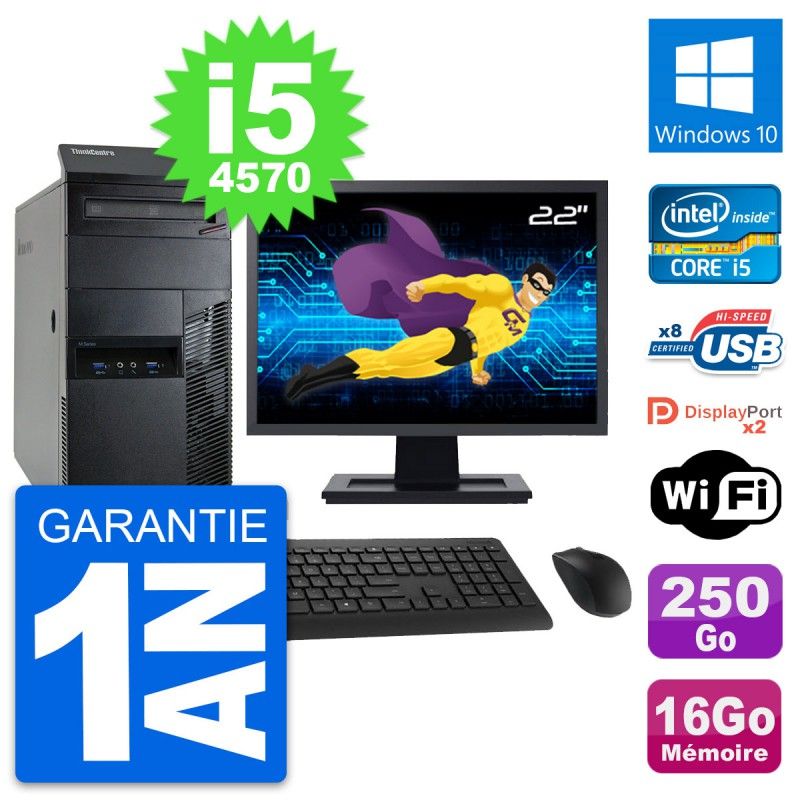 Lenovo M93p 22-inch Core i5-4570 Desktop PC with 16GB RAM, 250GB HDD, Windows 10 and WiFi