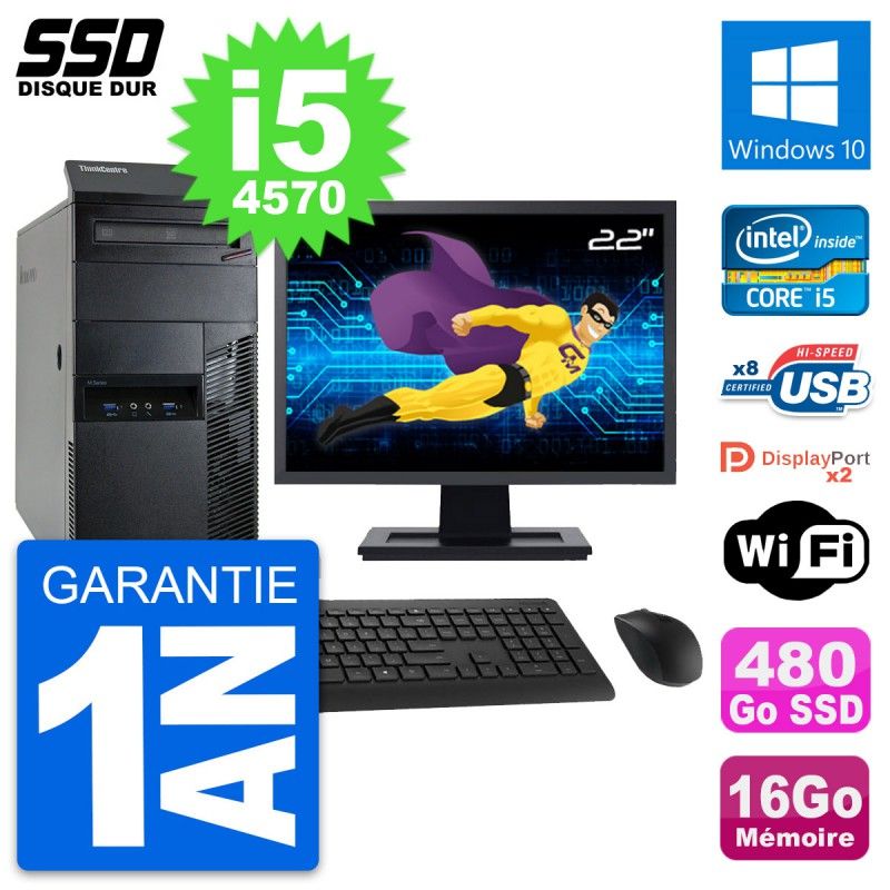 Lenovo M93p 22" Screen PC Tour - Intel i5-4570, 16GB RAM, 480GB SSD, Windows 10, Wifi