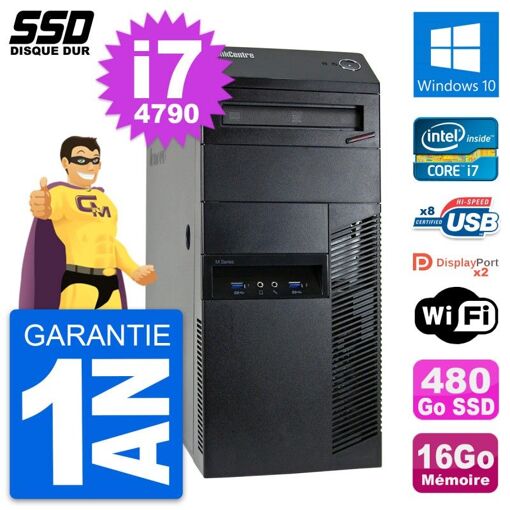 Lenovo ThinkCentre M93p Desktop Computer - Intel i7-4790, 16GB RAM, 480GB SSD, Windows 10, WiFi