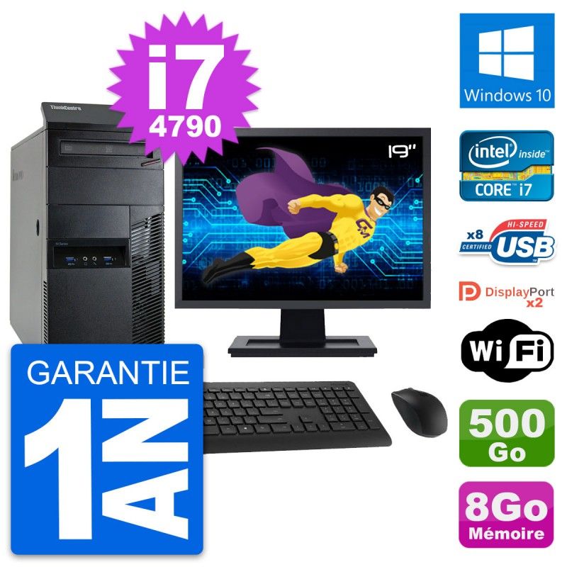 Lenovo M93p 19-inch PC Tower - Intel i7-4790, 8GB RAM, 500GB HDD, Windows 10, WiFi