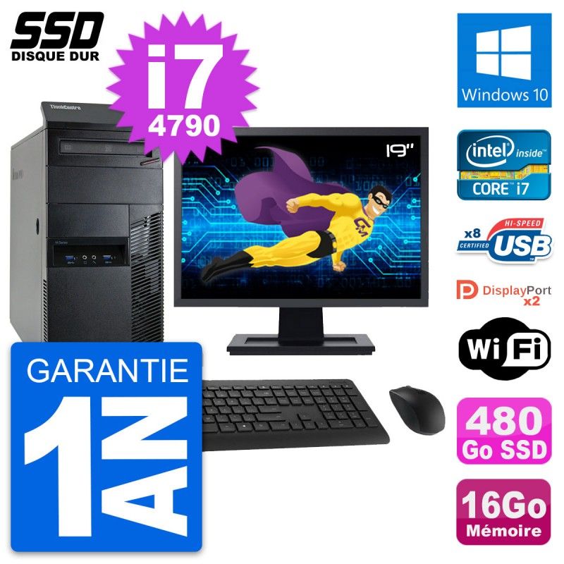 Lenovo M93p 19-Inch Desktop PC - Intel i7-4790, 16GB RAM, 480GB SSD, Windows 10