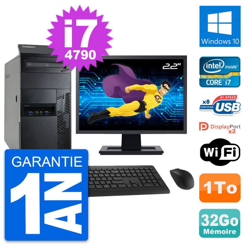 Lenovo M93p 22-inch Desktop Computer - Intel i7, 32GB RAM, 1TB HDD, Windows 10