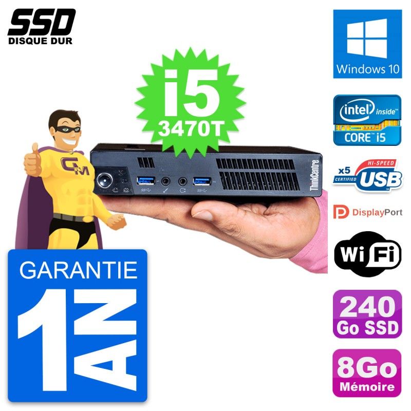 Lenovo M92p Ultra Mini PC - Intel i5-3470T, 8GB RAM, 240GB SSD, Windows 10, WiFi