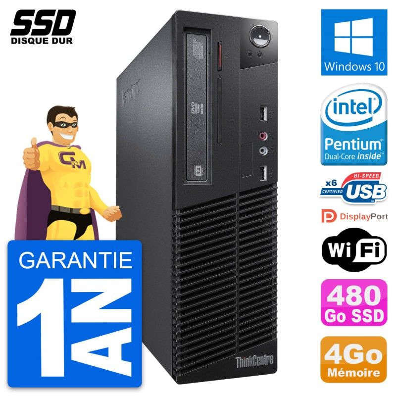 Lenovo ThinkCentre M73 SFF Computer - Intel G3220, 4GB RAM, 480GB SSD, Windows 10, WiFi