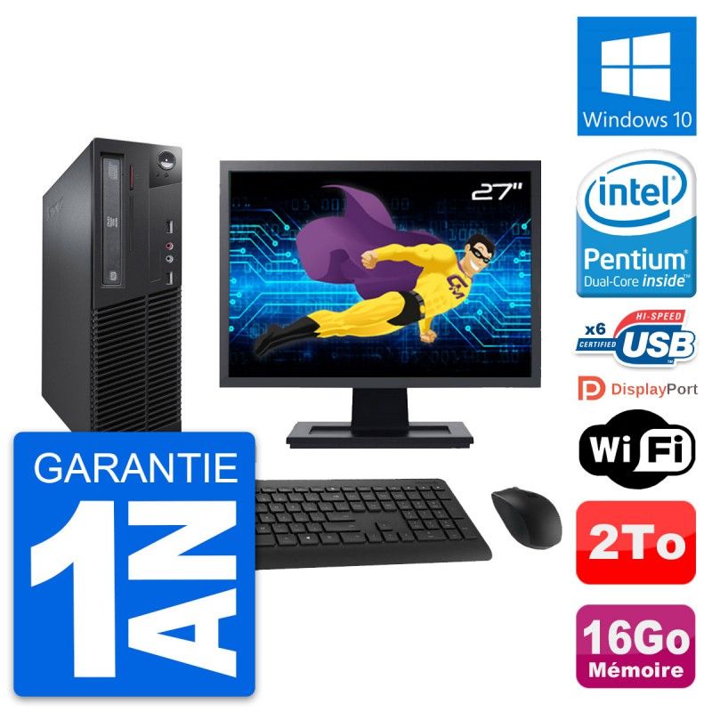 Lenovo M73 SFF Desktop Computer - 27" Screen, Intel G3220, 16GB RAM, 2TB Hard Drive, Windows 10, WiFi