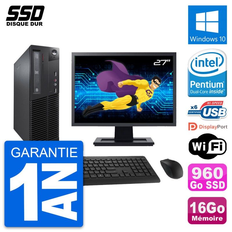 Lenovo M73 SFF Desktop Computer - 27" Screen, Intel G3220, 16GB RAM, 960GB SSD, Windows 10, WiFi