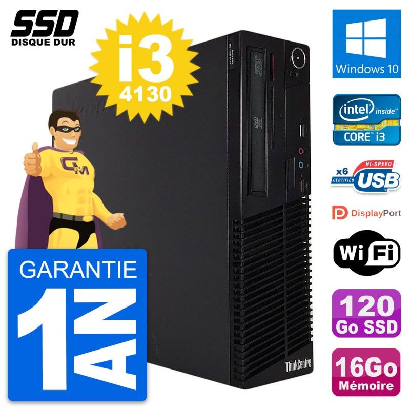 Lenovo ThinkCentre M73 SFF Desktop Computer - Intel i3-4130, 16GB RAM, 120GB SSD, Windows 10, WiFi