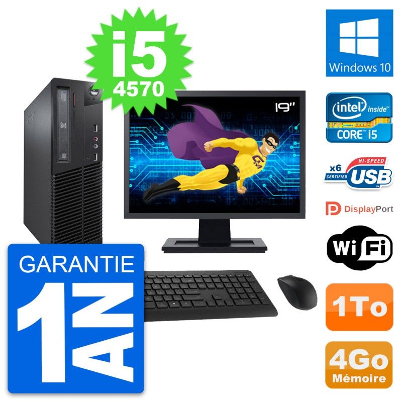 Lenovo M73 SFF Desktop Computer - 19" Screen, Intel i5-4570, 4GB RAM, 1TB HDD, Windows 10, WiFi