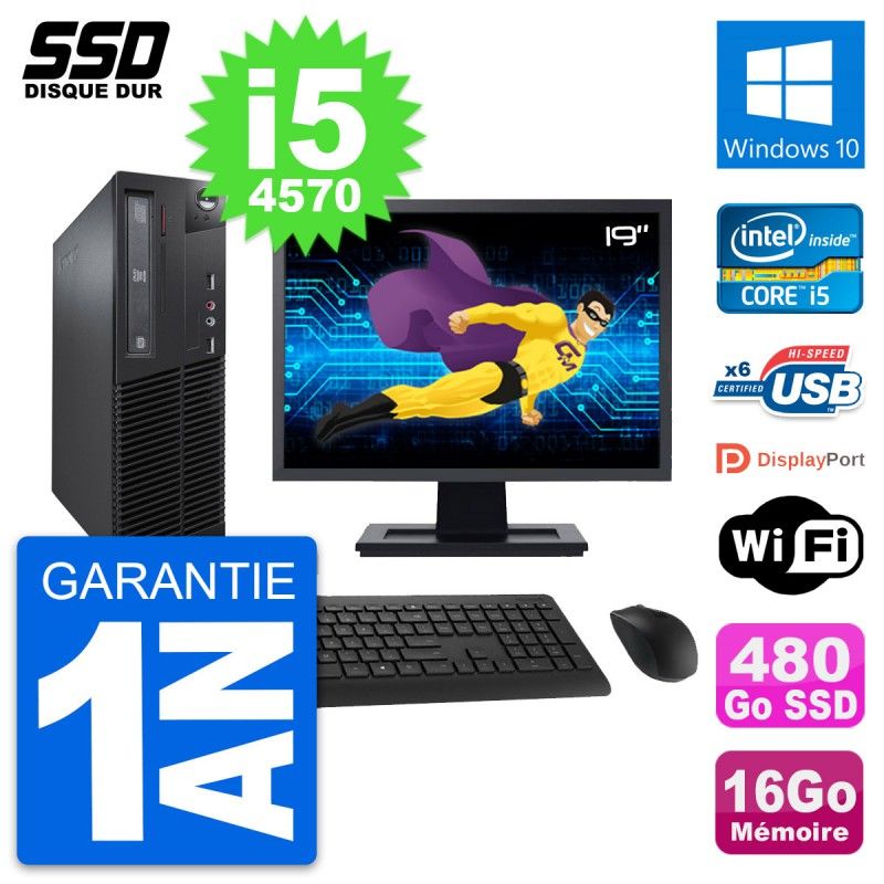 Lenovo M73 SFF Desktop Computer | 19" Screen | Intel i5-4570 | 16GB RAM | 480GB SSD | Windows 10 | WiFi