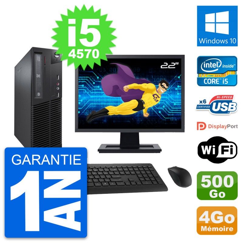 Lenovo M73 SFF Computer - 22" Screen, Intel i5-4570, 4GB RAM, 500GB HDD, Windows 10, Wifi