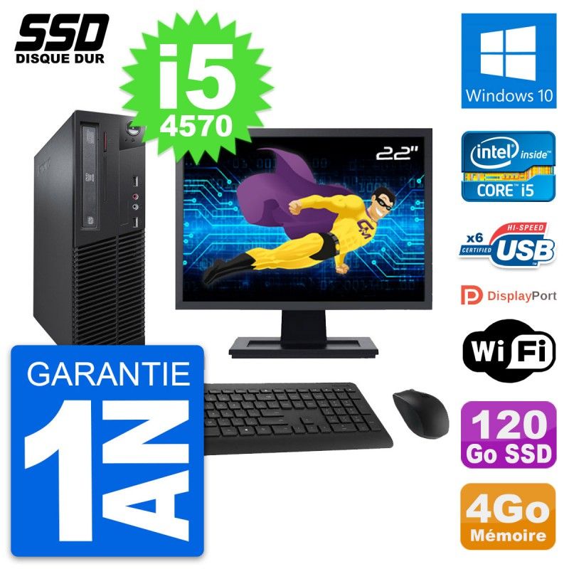 Lenovo M73 SFF Desktop Computer | 22" Screen | Intel i5-4570 | 4GB RAM | 120GB SSD | Windows 10