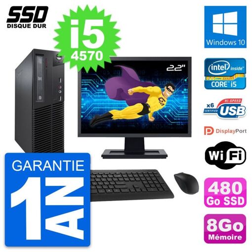 Lenovo M73 SFF Desktop Computer - 22" Screen, Intel i5-4570, 8GB RAM, 480GB SSD, Windows 10, WiFi