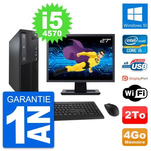 Lenovo M73 SFF Desktop Computer - 27" Screen, Intel i5-4570, 4GB RAM, 2TB HDD, Windows 10, Wifi
