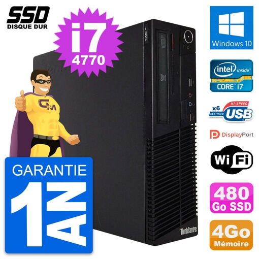 Lenovo ThinkCentre M73 SFF Desktop - Intel i7-4770, 4GB RAM, 480GB SSD, Windows 10, WiFi