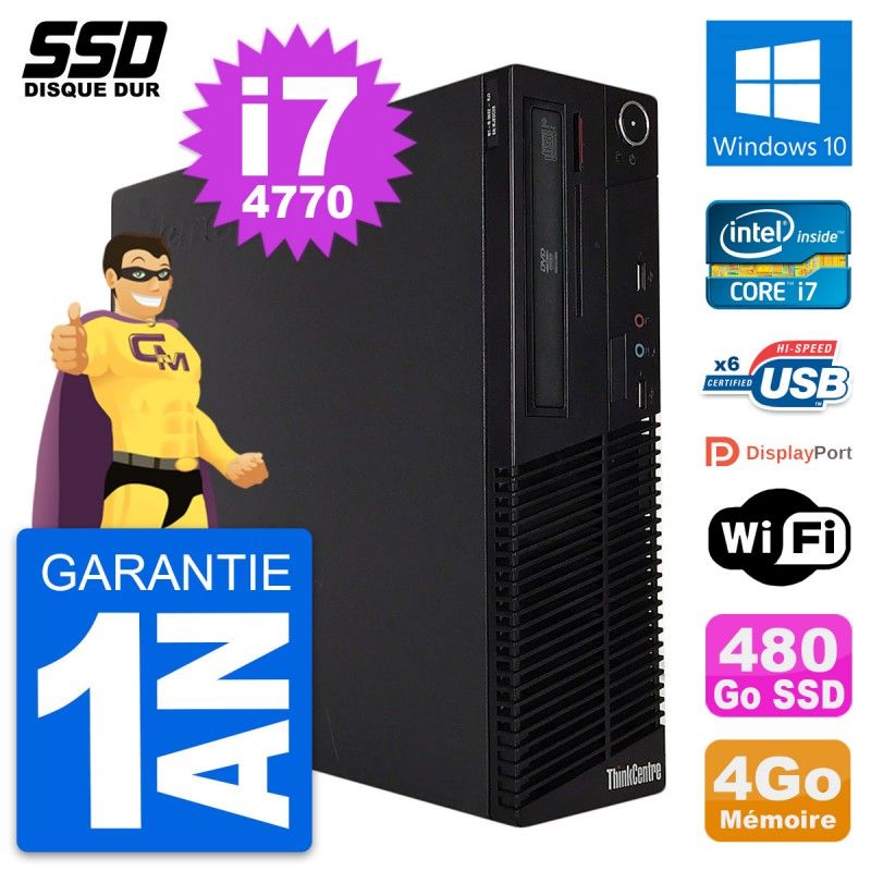 Lenovo ThinkCentre M73 SFF Desktop - Intel i7-4770, 4GB RAM, 480GB SSD, Windows 10, WiFi