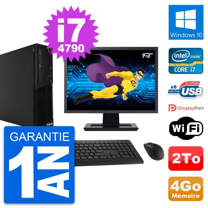 Lenovo M73 SFF Desktop Computer, 19" Screen, Intel i7-4790, 4GB RAM, 2TB Hard Drive, Windows 10, WiFi